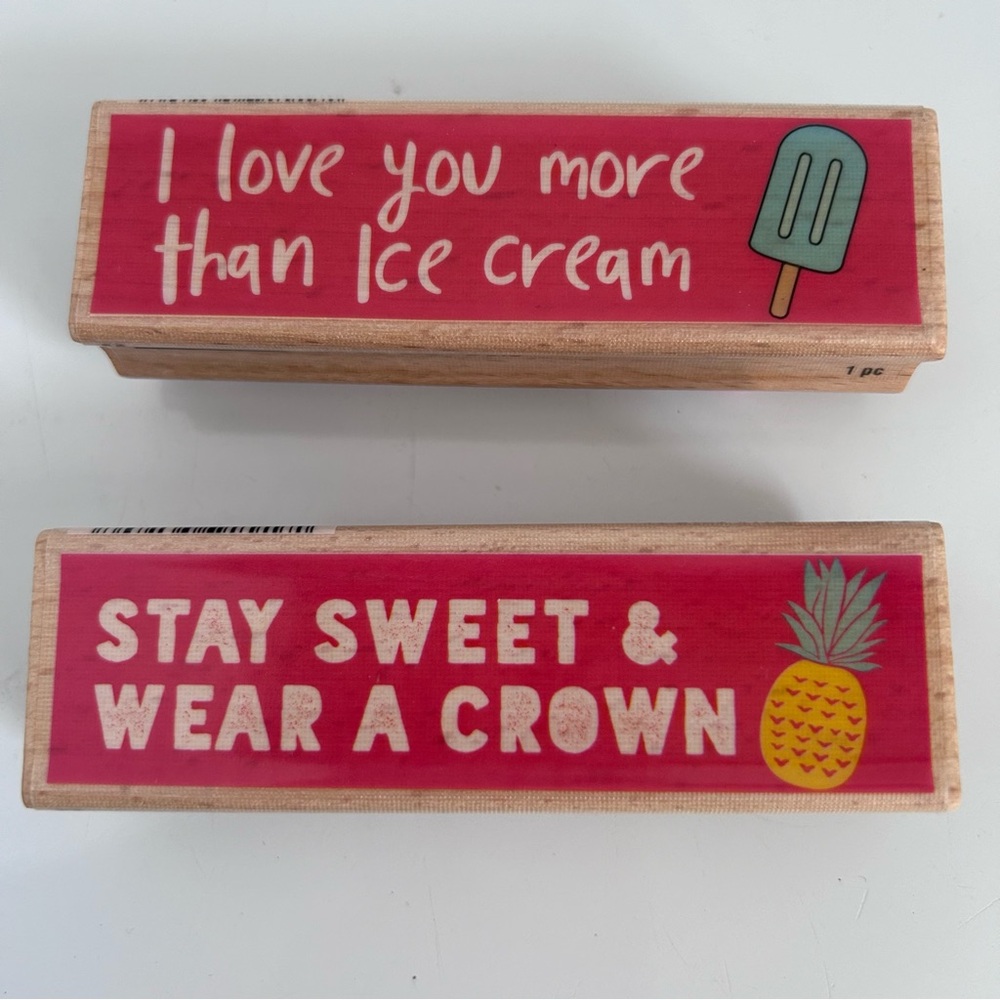 Lot of 2 CRAFT SMART wood rubber stamps ice cream crown 4” x 1-1/4”